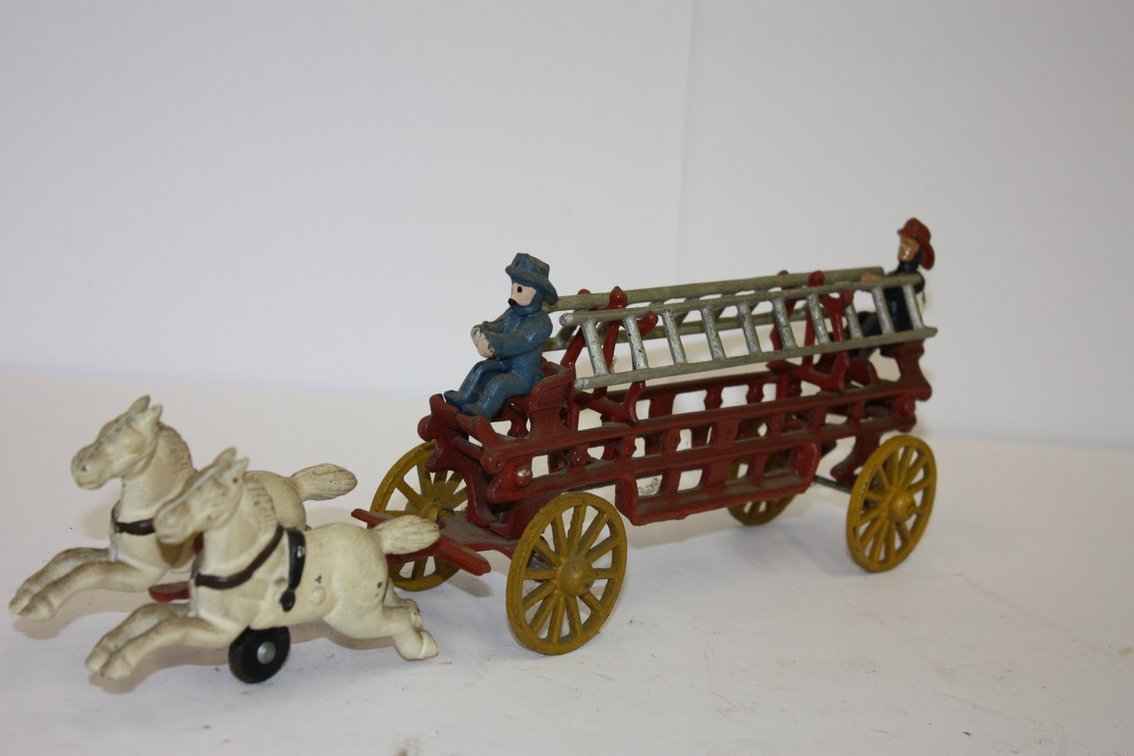 Vintage Cast-Iron Horse-Drawn Fire Ladder Wagon