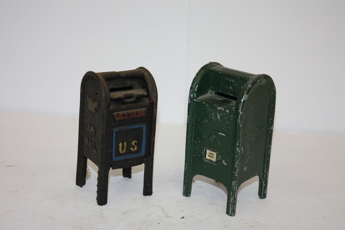 Lot Of Two Vintage Cast-Iron Coin Banks, U.S. Air Mail And U.S. Mail