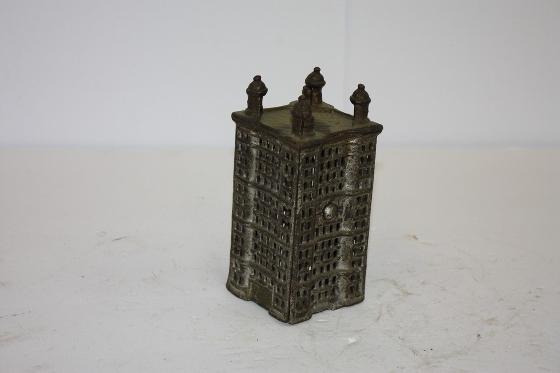 Vintage Cast-Iron Coin Bank Skyscraper Building