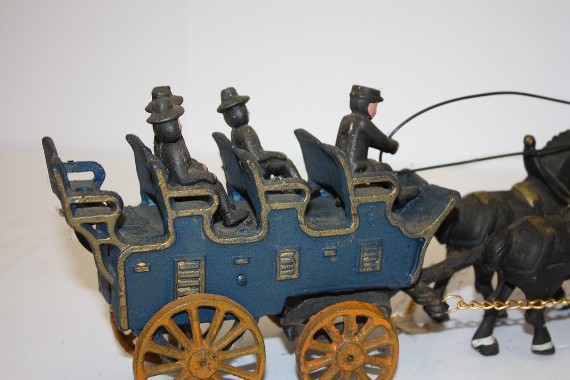 Vintage Cast-Iron Four-Horse-Drawn Wagon, Reproduction