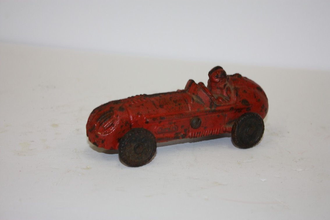Vintage Cast-Iron Race Car With Driver