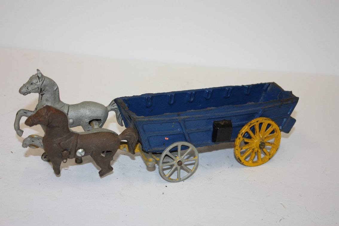 Vintage Cast-Iron Horse-Drawn Wagon, Needs Repair