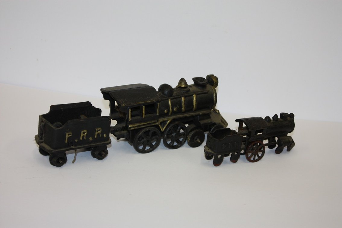 Vintage Cast-Iron Locomotive Reproduction With Miniature PRR