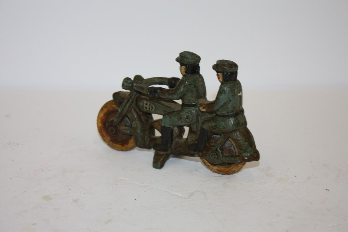 Vintage Cast-Iron Harley-Davidson Motorcycle, Dual Passenger
