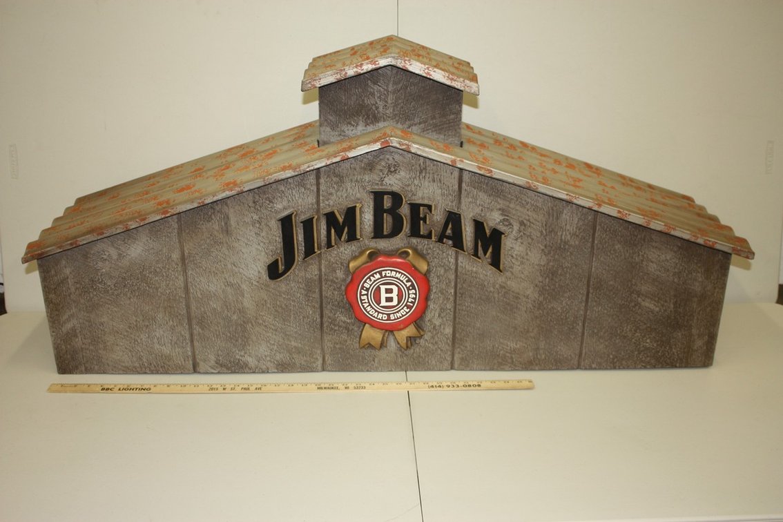 OUTSTANDING LARGE DOUBLE-SIDED JIM BEAM STILL HOUSE WHISKEY LIQUOR STORE DISPLAY 53” W X 24” TX 15” D