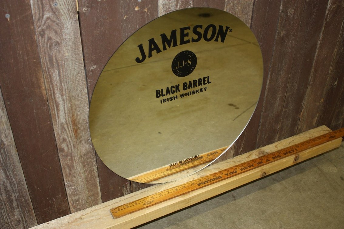 JAMESON BLACK BURREL IRISH WHISKEY ROUND BAR MIRROR 21”