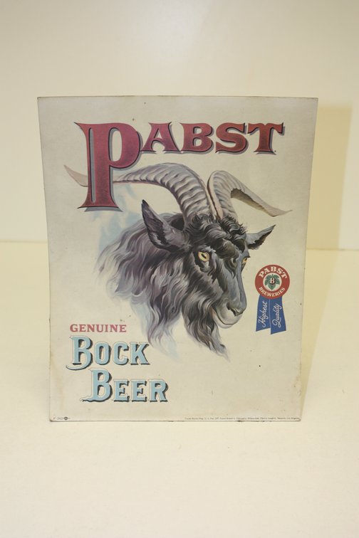 VINTAGE PABST GENUINE BOCK BEER RAM 22’’ X 30’’ CARDBOARD EASELBACK ADVERTISING SIGN