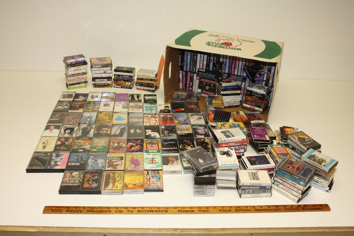 MASSIVE LOT OF VINTAGE ROCK N ROLL CASSETTE TAPES, 100 PLUS, SOME RAP, MUST SEE!