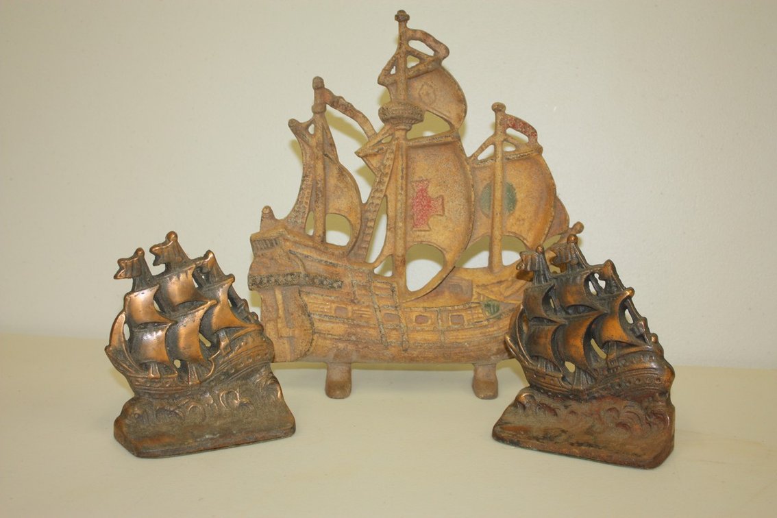 Antique Cast Iron Sea Ship Sale Boat, Nautical Doorstop, and Bookends