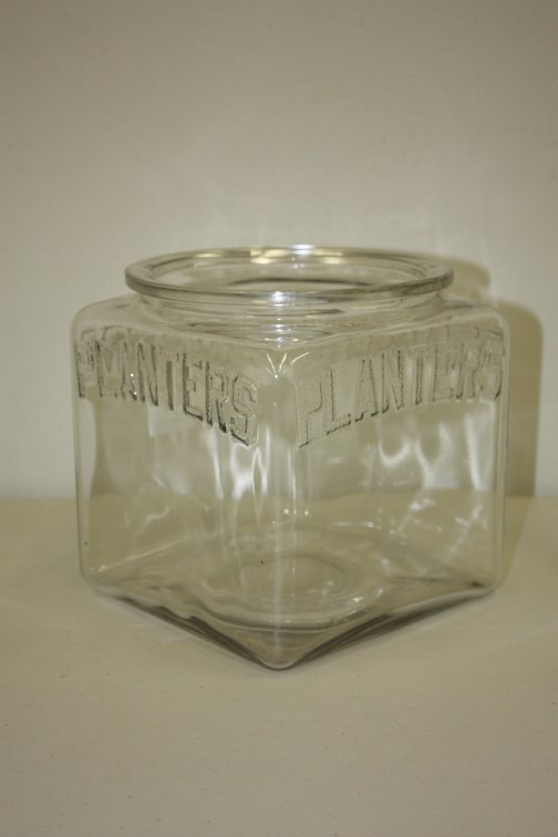 Vintage Planters Peanuts, Square Glass Jar, Without Lid, Countertop Store Display Embossed