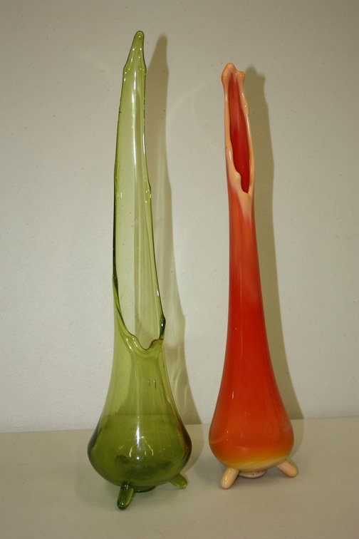 Pair of 2, Swung Glass Vases Midcentury Modern 18in Mcm