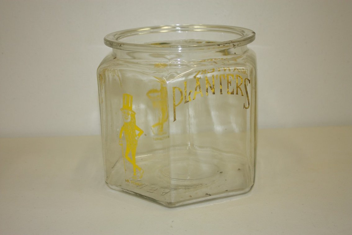 Vintage Planters Peanuts, Square Glass Jar, Without Lid, Countertop Store Display