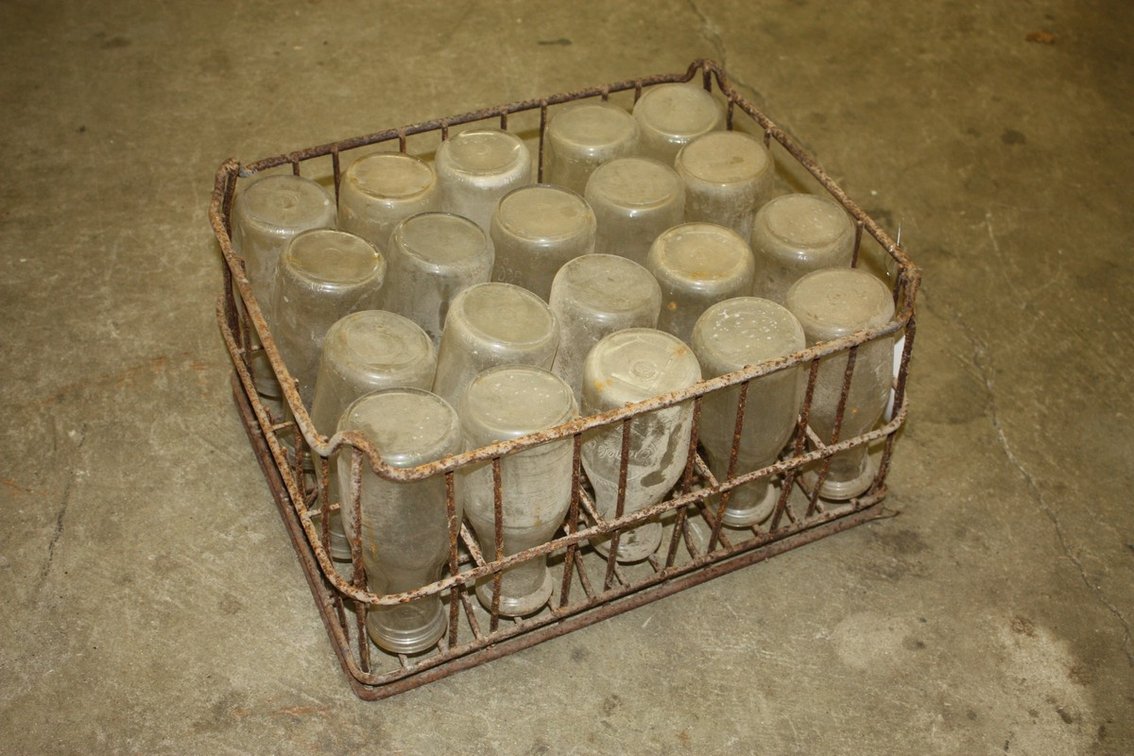 Case of Vintage Pint Milk Bottles from Various Dairies Some Embossed 20 Bottles