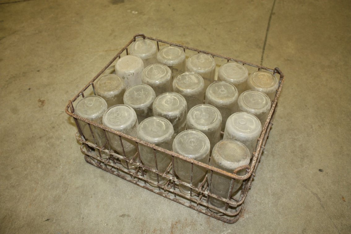 Case of Vintage Pint Milk Bottles from Various Dairies Some Embossed 20 Bottles