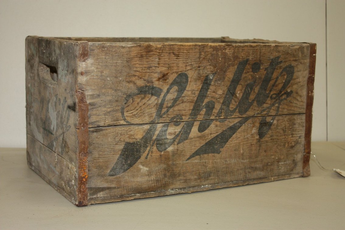 Vintage Schlitz Beer, Milwaukee WI, Wooden Crate with Assorted Beer Bottles