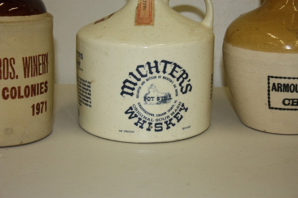 Lot of Three Vintage Alcohol Advertising Stoneware Crocks, Winery and Whiskey