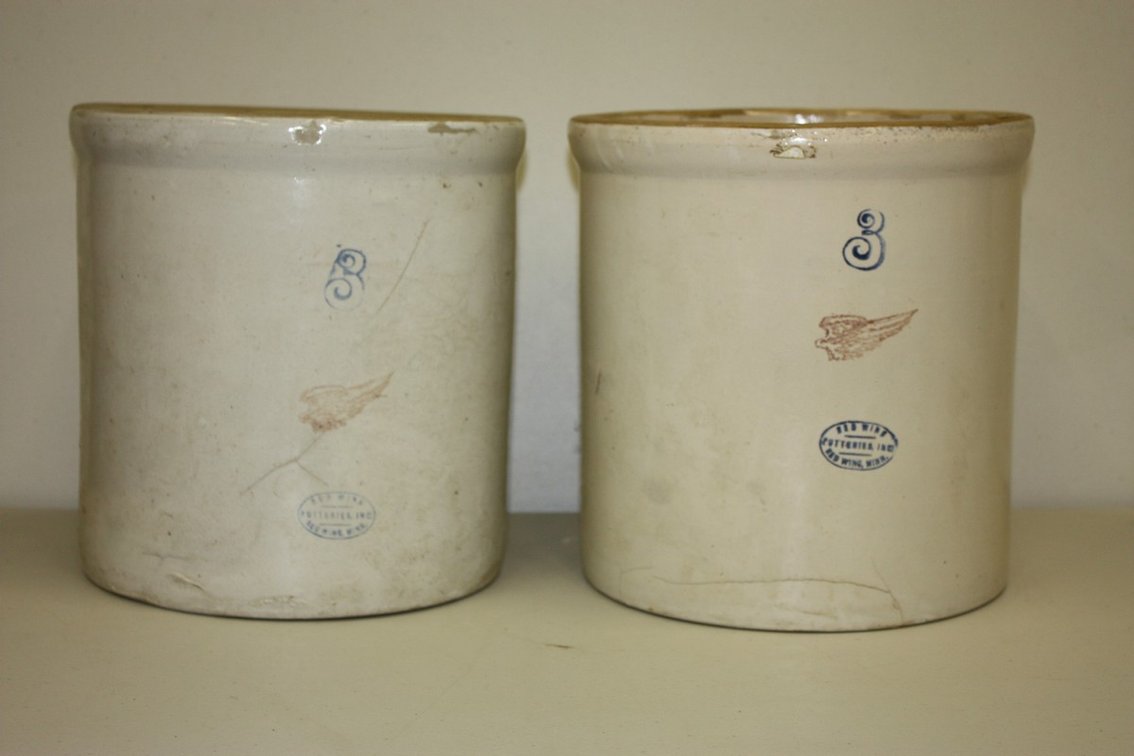 Lot of 2- Vintage 3 Gallon Red Wing Crock