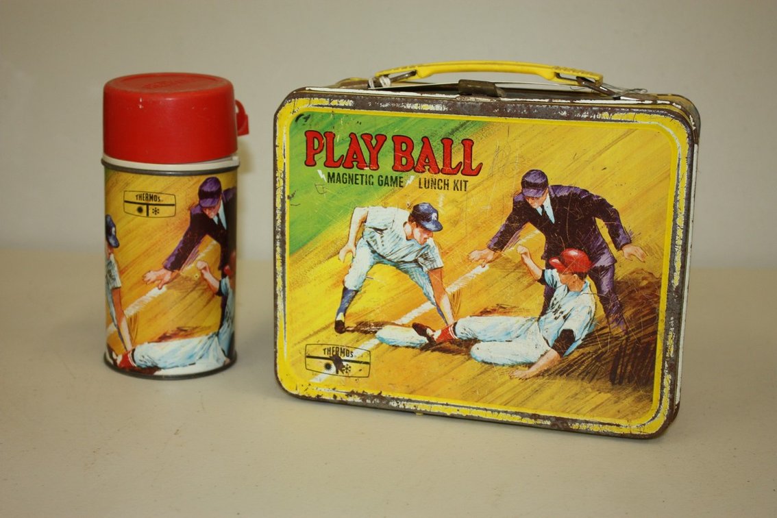 Vintage 1969 Play Ball Magnetic Game Lunchbox with Matching Thermos