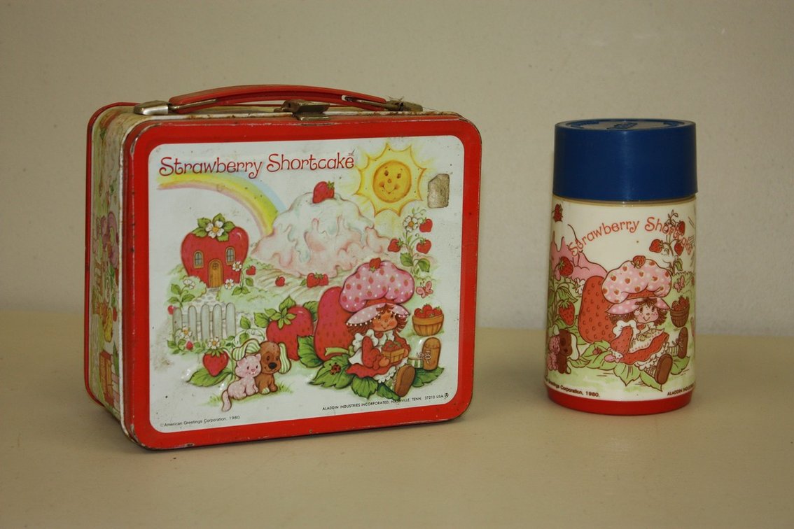 Vintage 1980s Strawberry Shortcake Metal Lunchbox with Matching Thermos