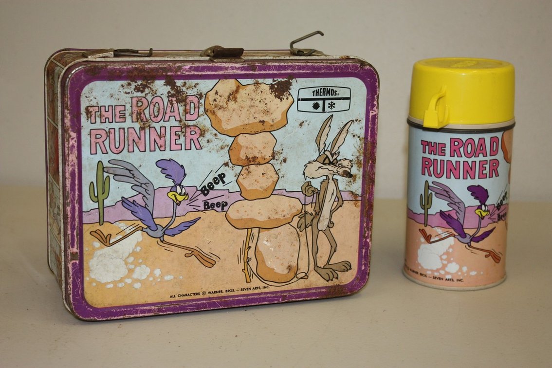 Vintage 1970s the Road Runner Metal Lunchbox with Matching Thermos