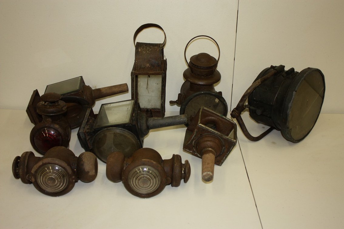 Early Antique Brass Era Car and Stagecoach Lights Count of 9