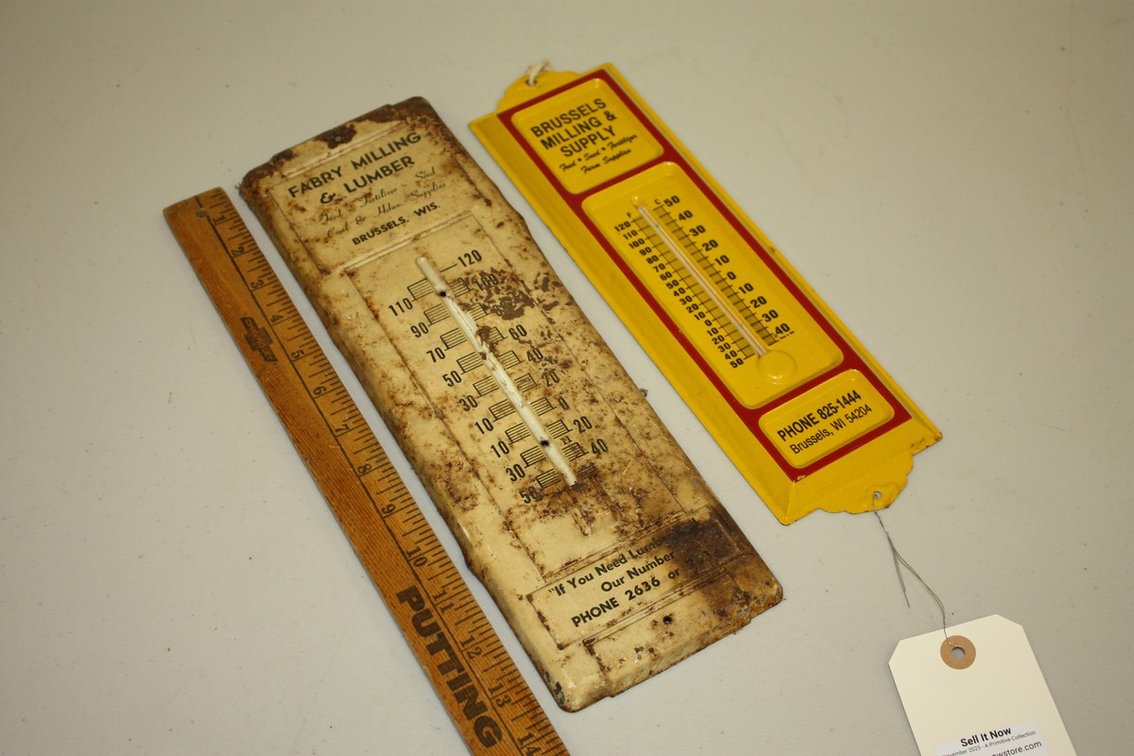 Vintage Lot of 2 Brussels WI Milling and Supply Company Advertising Thermometer 13 Inches W