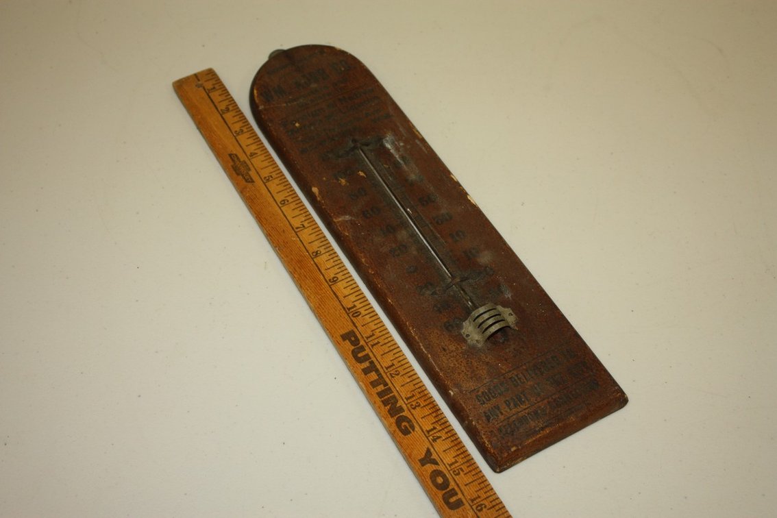 Vintage Wooden Advertising Thermometer, Foreign and Native Wines and Liquors Milwaukee Wi 15in