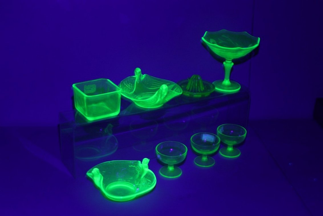 Large Lot of Vintage Uranium Glass, Juicer, Cups, Candy, Dishes, and More