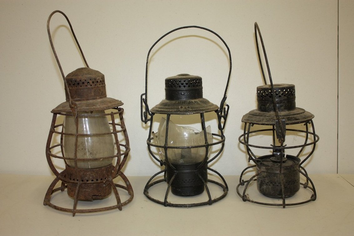 Lot of 3 Vintage Railroad Lantern Kerosene with Patina, NYCS and Erie Railroad
