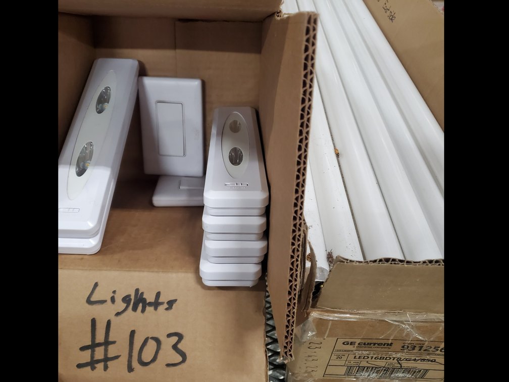 Lot 103: Florescent bulbs and wireless lights