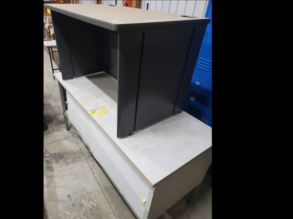 Lot 105: desk and storage cabinet 