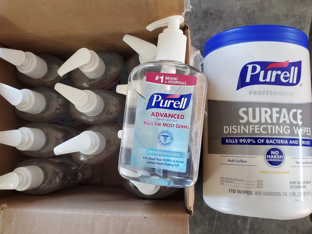 Lot 50: Purell wipes and hand sanitzer