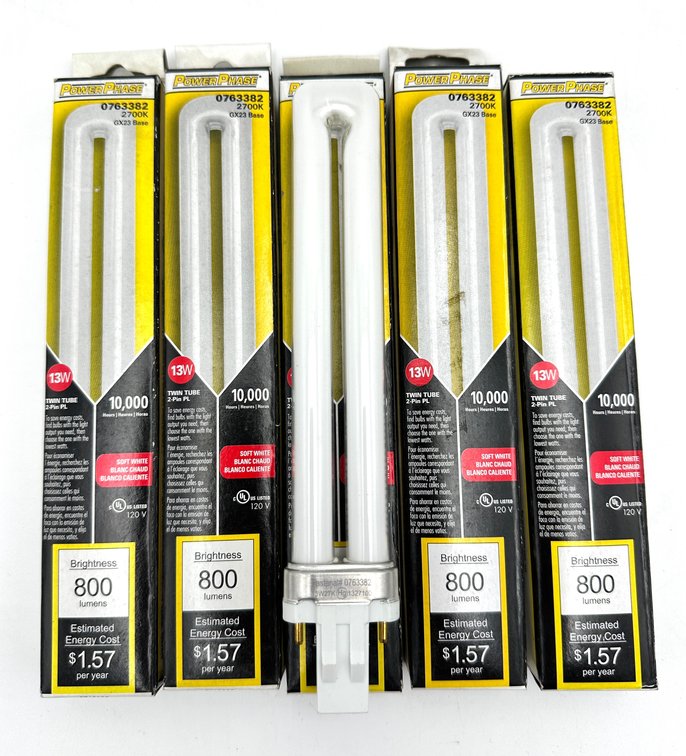 Lot 48: 5-Pack Twin Tube CFL Bulbs
