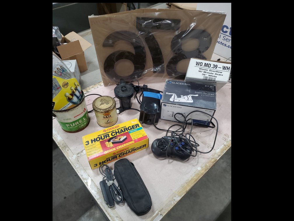 Lot 70: Misc items..new faucet,drain and video game equipment