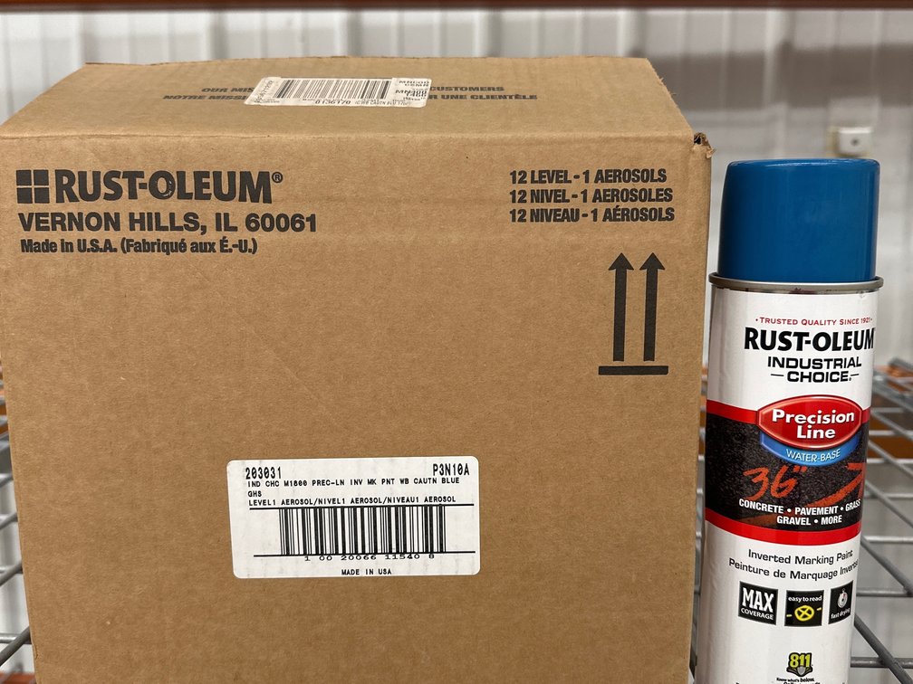Lot 187: 12 cans of Rust-Oleum Caution Blue Ground Marking Paint