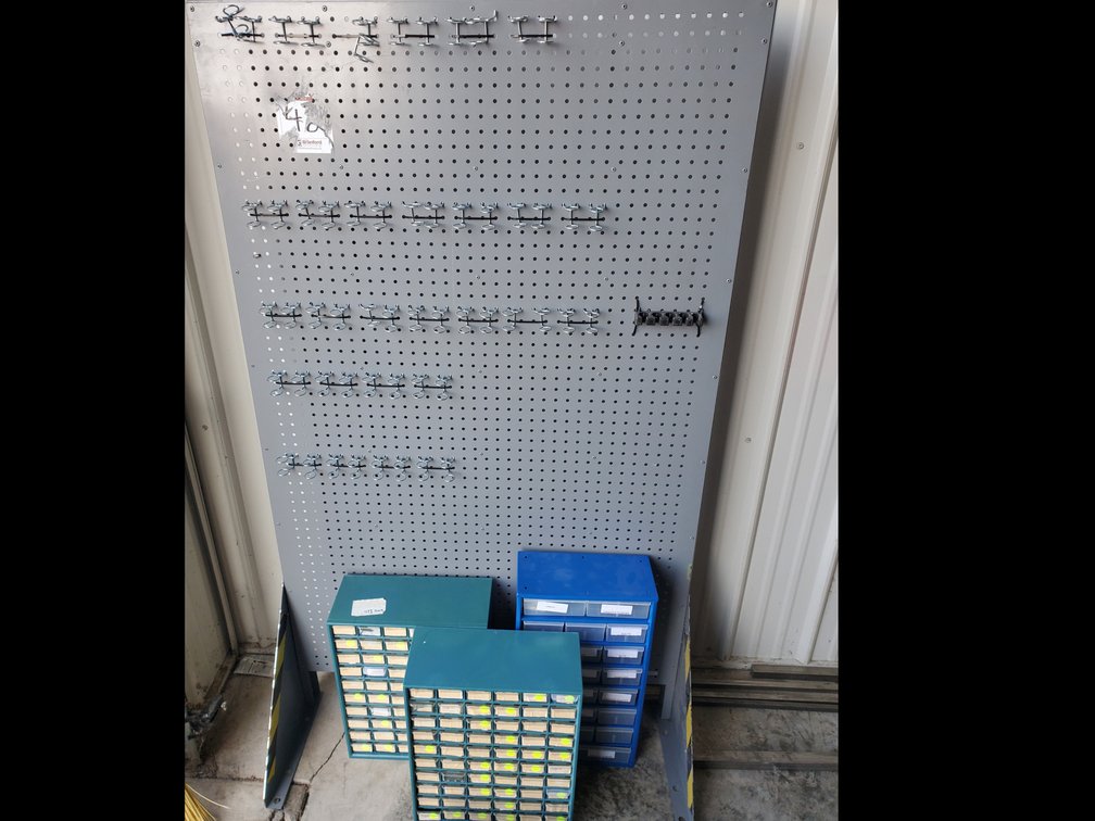 Lot 78: Uline metal pegboard stand and organizers