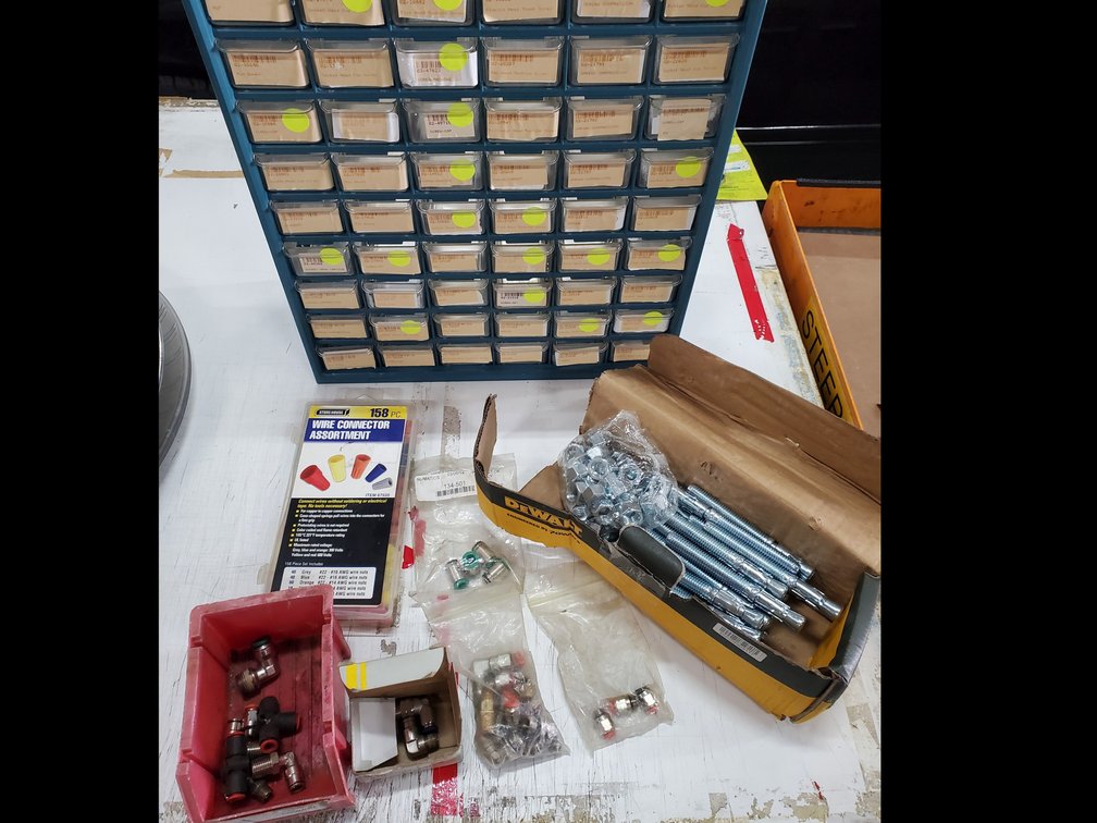 Lot 92: Concrete anchors,wire nuts,air fittings and organizer