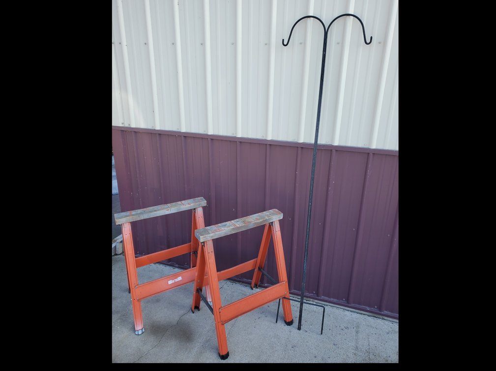 Lot 88: Sawhorses with plant/flower stand