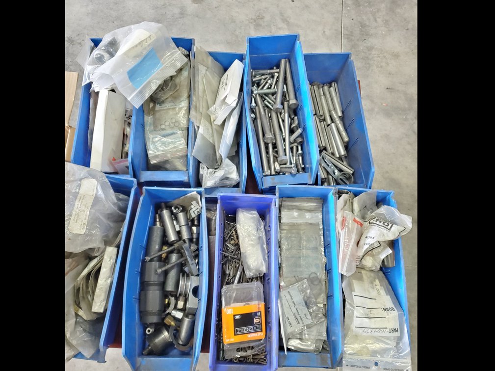 Lot 126: 10 trays of hardware/parts