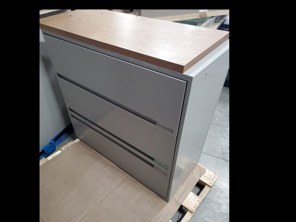 Lot 162: 3 Drawer Lateral File Cabinet with wood top