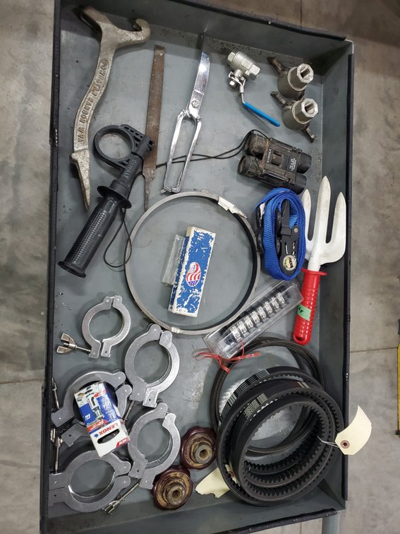 Lot 31: Misc parts, new hole saw, new bx64 belts