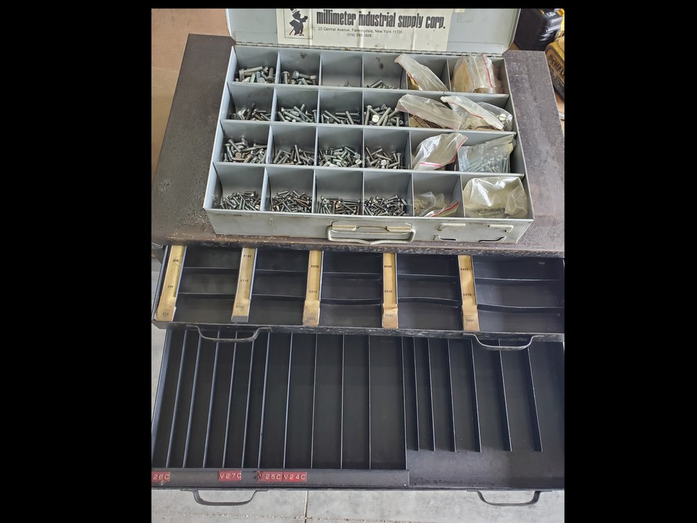Lot 109: Machine screw assortment and empty metal organizer
