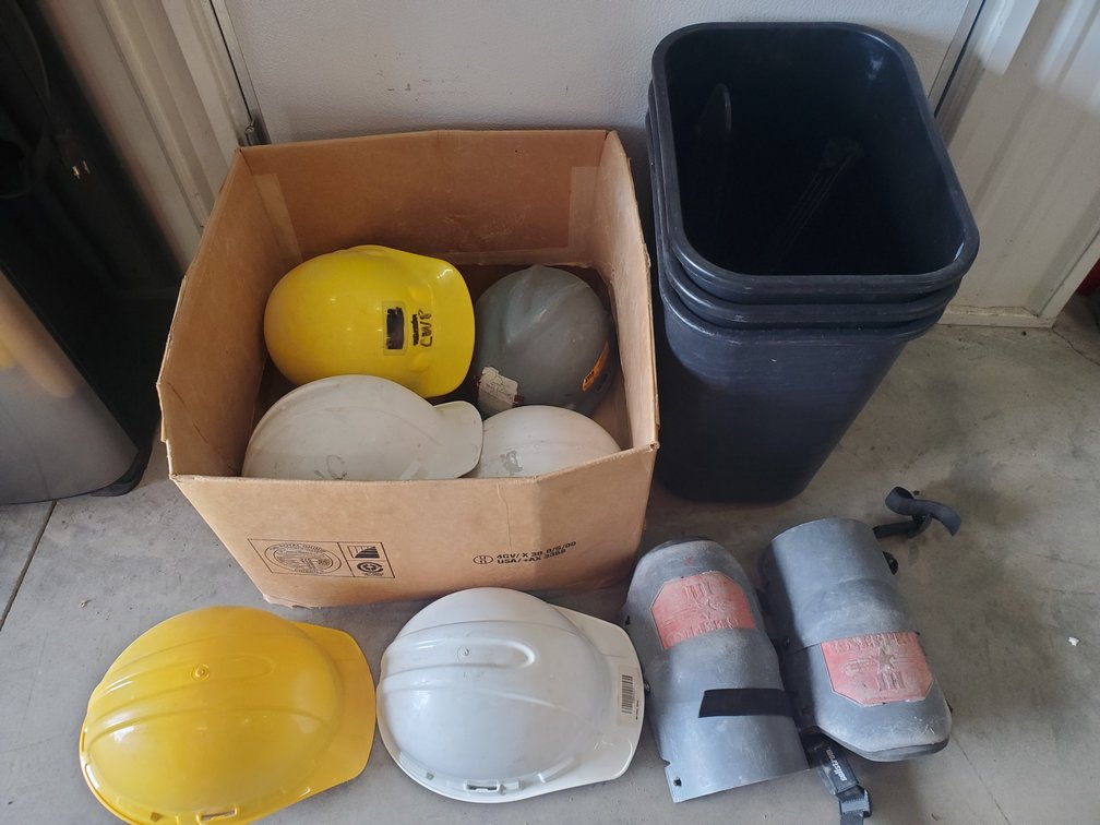 Lot 65: Hard Hat Shells & trash cans