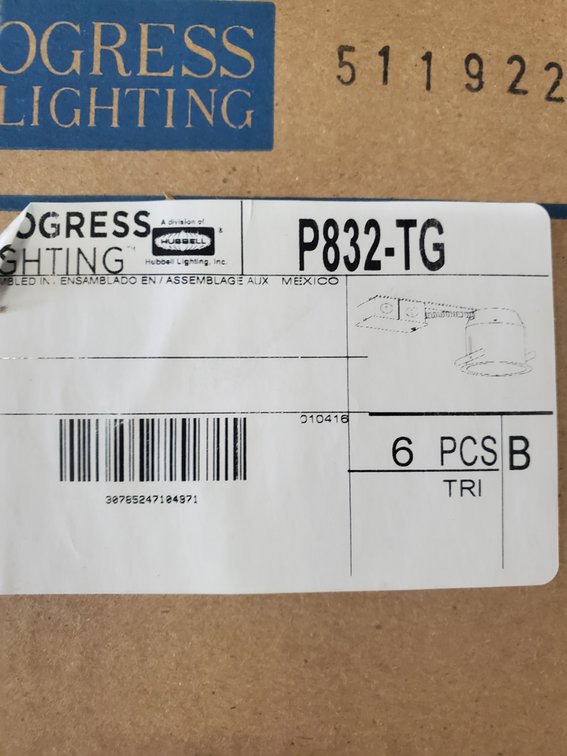 Lot 4A: Progress Lighting Hubbell P832-TG Fixture Boxes Two Sealed New Old Stock