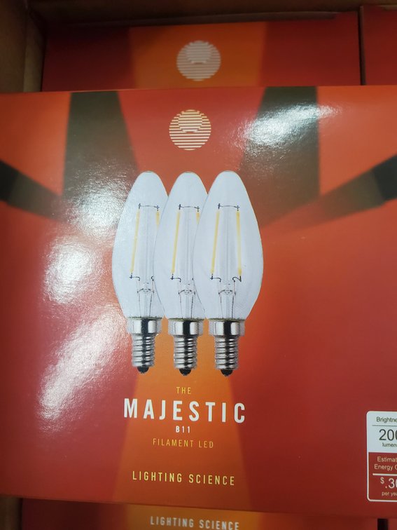 Lot 5A: Lighting Science Majestic B11 Filament LED E12 Bulbs Approx. 140 NOS Lot