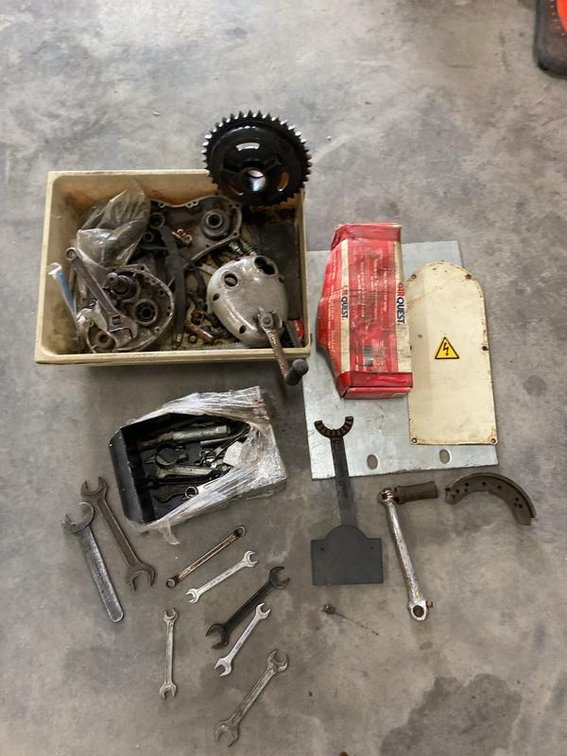 Lot 74A: Assortment of Norton Motorcycle Parts and Shop Tools