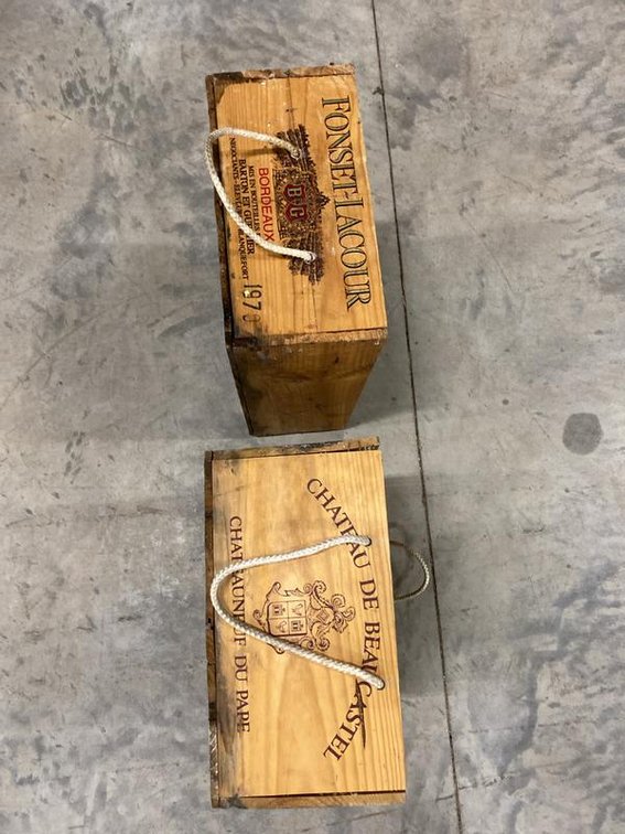 Lot 85A: Pair of Vintage French Wine Crates with Rope Handles