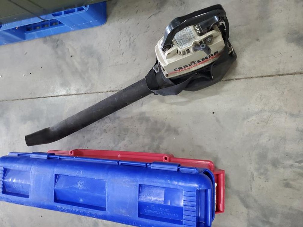 Lot 123: Craftsman 28.0cc Gas Blower Vac with 2 Plastic Storage Cases