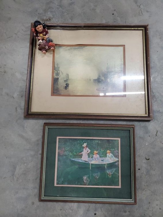 Lot 145: Lot of Framed Decorative Art Prints with Figural Wall Hanging