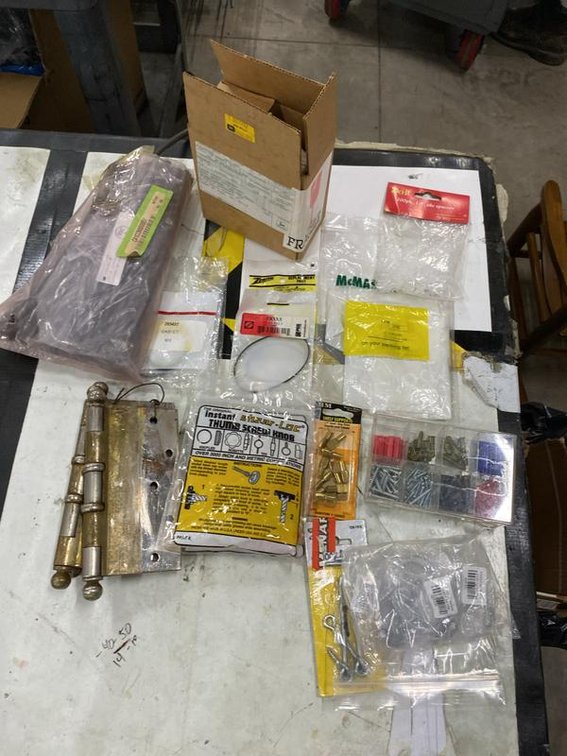 Lot 155A: Assortment of Hardware Parts with Ball Tip Door Hinges
